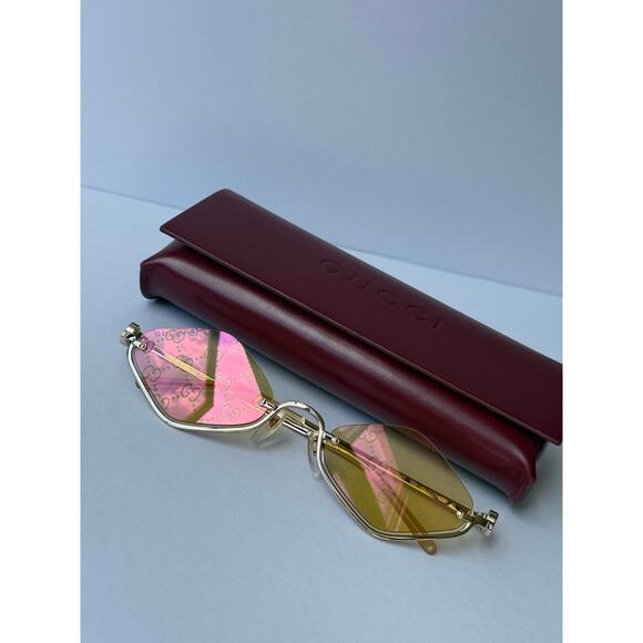 NEW Gucci GG1604S Gold Cat Eye Logo Mirror Sunglasses $720 main image 11